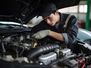 meccanico ripara il motore dell'auto