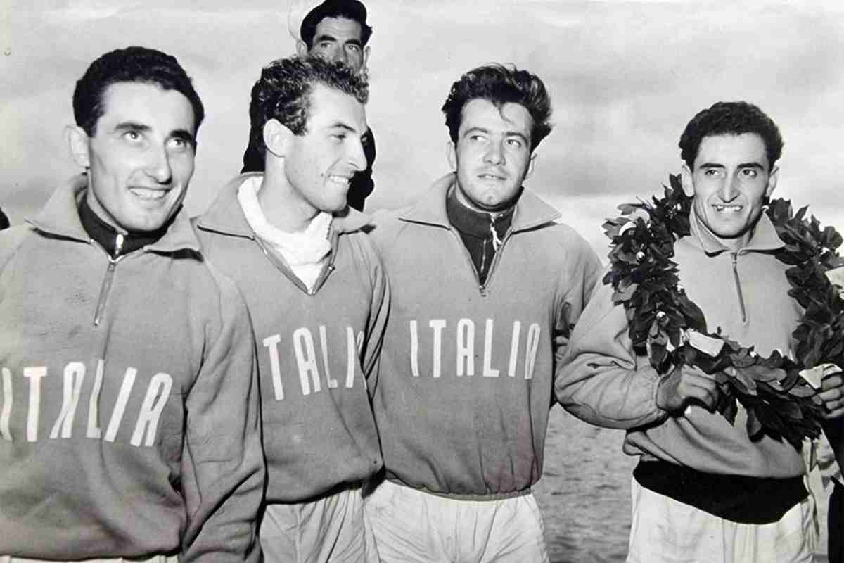 Moioli con gli altri membri del quartetto con cui ha vinto l'oro nel 1948